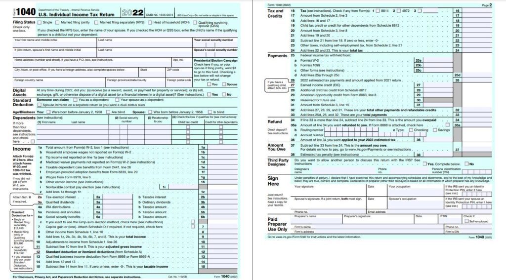 Sample of 1040 Tax Return