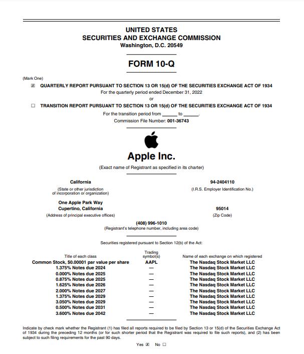 Apple's Form 10-Q